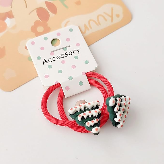 Baby Hair Ties No Damage Christmas Accessories for Little Girls, 10Pcs Red Ponytail Holders for Toddler Kids Thin Hair, Cute Elastic Bands With Santa Clause Snowman Xmas Tree Reindeer
