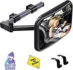 Baby Car Mirror Rear Facing, Safety Adjustable Car Seat Mirror for Baby Extendable Camera Monitor with Hook Clip Design Clear View ShatterProof + 2 Baby on Board Stickers,2 Seat Headrest Hook