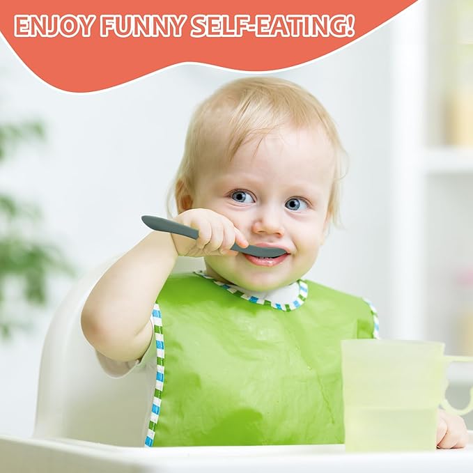 6-Piece Silicone Baby Feeding Spoons for First Stage Infant, Soft-Tip Easy on Gums I Training Spoon Self | Baby Utensils Feeding Supplies, Toddler Spoons Dishwasher Safe & Boil-Proof
