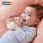 POTATO Glass Baby Bottles, Anti-Colic Breastfeeding Bottles with Medium Flow Nipple, Suitable for Babies 3-6 Months, 2 Replaceable Nipples, 6 oz, Pink