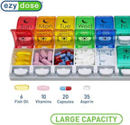 EZY DOSE Weekly (7-Day) Pill Case, Medicine Planner, Vitamin Organizer, 2 Times a Day AM/PM, Removeabale Trays, Large Push Button Compartments, Easy to Use, Arthritis Friendly, Rainbow Lids, BPA Free