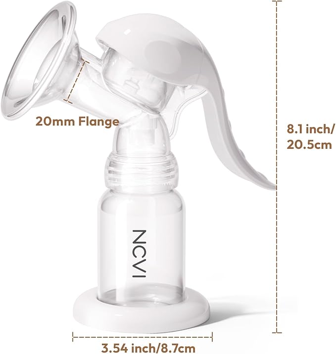 NCVI Manual Breast Pump for Breastfeeding Small Nipple, 20mm Silicone Soft Flange Single Hand Held Pump Breast Milk 4oz, BPA-Free with Two Kinds of Suction Adjusted Suitable for 17/18/19/20mm Nipples