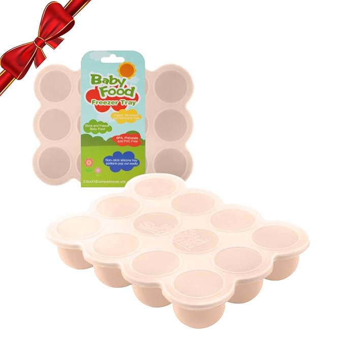 Samuelworld Baby Food Storage Container, 12 Portions x 2.5oz - BPA Free Silicone Freezer Tray with Clip-On Lid for Breast Milk Storage, Homemade Baby Food, Vegetable & Fruit Purees - Brown