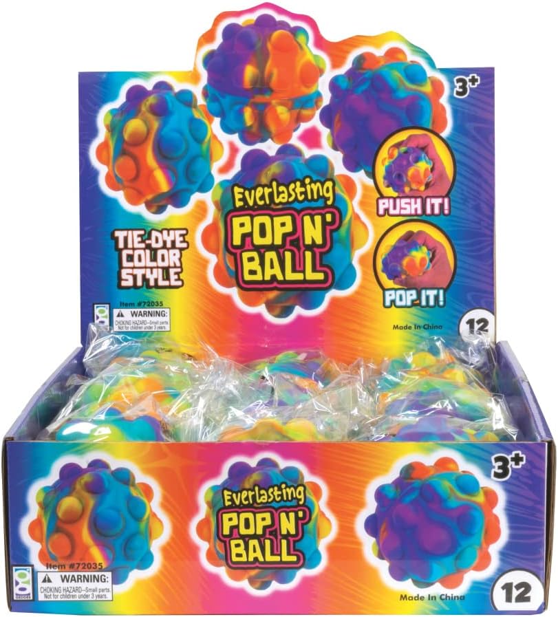 Raymond Geddes Everlasting Pop N Ball Stress Ball Fidget Toy Set (Pack of 12), Multi (72035)