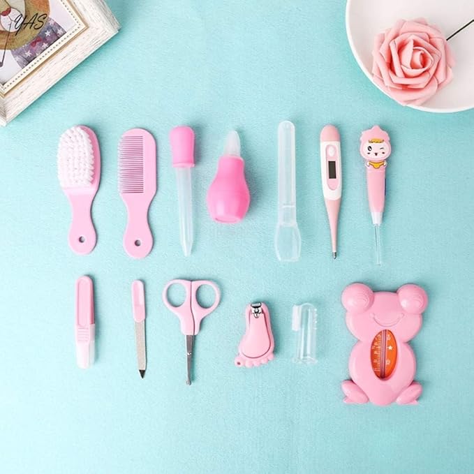 ZELINYE Baby Grooming kit Set Infant Baby Grooming Tools Newborn Manicure Set Baby Healthcare Nail Clippers Hairbrush Tool Set(13PCS) (red)