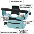 Universal Stroller Organizer with Insulated Cup Holder, Detachable Phone Bag, Shoulder Strap – Fits All Stroller Types, Keeps Drinks Hot/Cold (Blue)