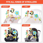 Koty Baby Stroller Arch Toy with Teether, Rattle, Crinkle Sound, Mirror & Music Box, Newborns Sensory Activity Carrier Take-Along Toy, Adjustable for Bouncers, Car Seat & Pram 0M+(Toucan)