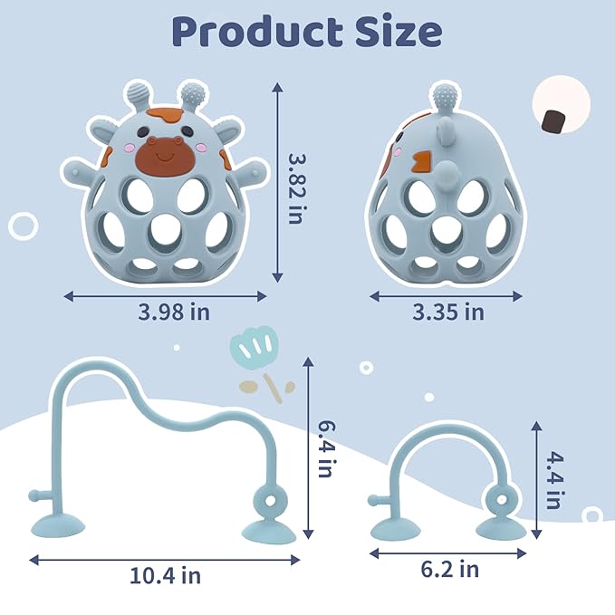 Baby High Chair Toys Teething Chew - Baby Table Toys, High Chair Suction Toy Teething Toys Silicone Teethers, Food Grade Silicon for 6 12 18 Months Blue