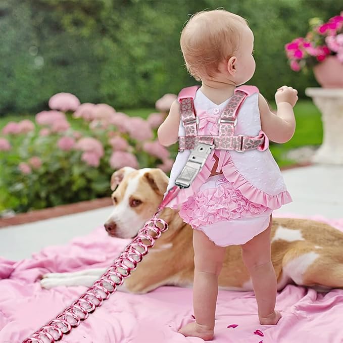 Reflective Toddler Harness with Anti Lost Wrist Link- 3 in 1 Baby Safety Leash with Key Lock Design for Boys/Girls, Walking Wristband Rope Protection Tether Belt, Pink