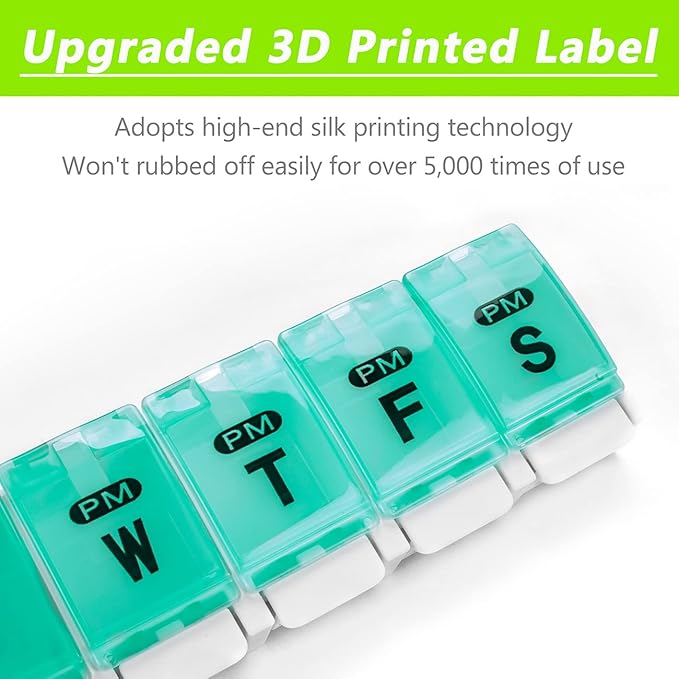 Extra Large Weekly Pill Organizer 2 Times a Day - Remtise Am/Pm Daily Pill Case Medicine Organizer, Push Button 7 Day Pill Box for Pills/Vitamin/Cod Liver Oil/Supplements (Cyan & Yellow)