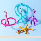 4 Pack Telescopic Suction Cup Giraffe Toy,Sucker pop Tube Giraffe,Suction Cup Toys,Animal pop Tubes,Airplane Toys for Toddlers 1-3,Toddler Travel Toys,Travel Toys for Toddlers 1-3
