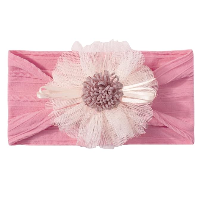 Baby Girls Sunflower Headbands, 3 Pack Baby Hairband Hair Bows Lace and Stretchy Elastic Accessory for Newborn Infants Toddlers (Brown+Dark Blue+Candy Pink, One Size(Stretchy))