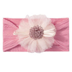 Baby Girls Sunflower Headbands, 3 Pack Baby Hairband Hair Bows Lace and Stretchy Elastic Accessory for Newborn Infants Toddlers (Brown+Dark Blue+Candy Pink, One Size(Stretchy))