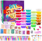 Slime Supplies Kit, 135 Pack Slime Making Kit 30 Crystal Slime, Glitter Jars, Charms, Sugar Paper, Foam Beads, Fishbowl Beads, Toy Cups, Slices, Air Dry Clay and Tools for Kids Girls by WINLIP