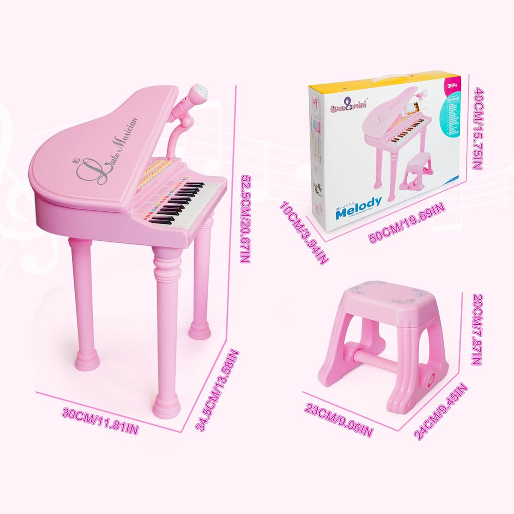 Love&Mini Piano Keyboard Toys for Girls - 31 Keys Kids Toy Piano with Microphone and Stool for Toddler Music Toy for 3+ Years Old Girls Birthday Gift