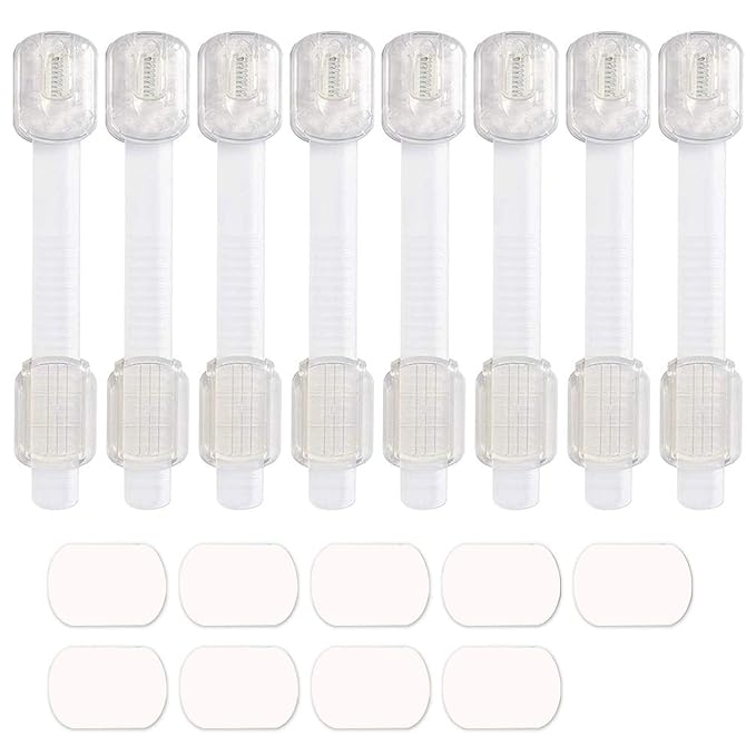 Baby Safety Locks - Maveek 8 Pack Child Proofing Lock For Drawers Doors Cupboard Dresser Door Closet Toilet Seat Oven Refrigerator, Adjustable Transparent Latches, 9 Pcs Extra Adhesive Pads