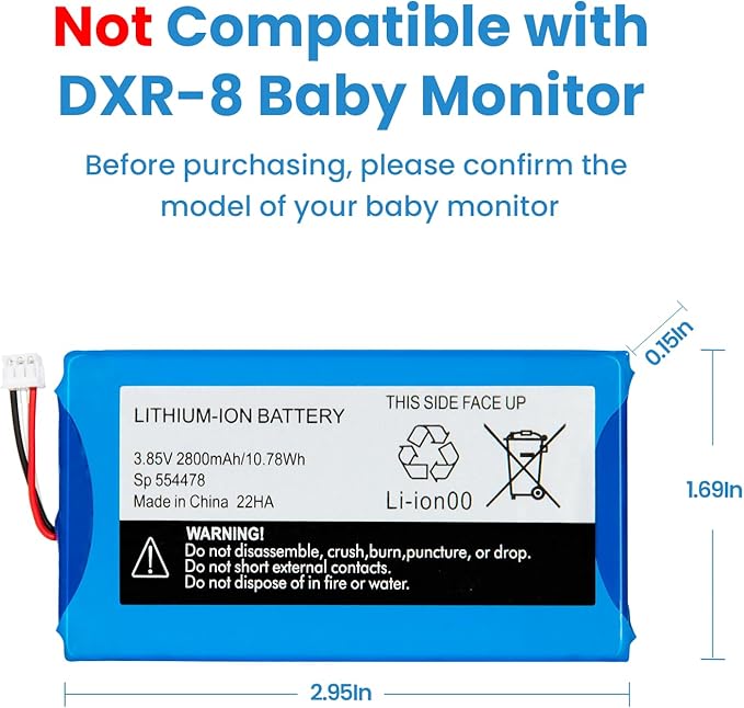 Replacement for Infant Optics DXR-8 Pro Battery Sp 554478 3.85V 2800mAh Lithium Ion Battery (Not Compatible with DXR-8 Baby Monitor)