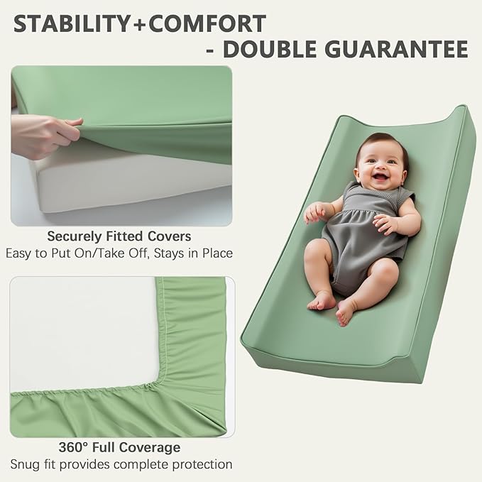 Vegan Leather Changing Pad Cover - 31"X 16" - Waterproof Wipeable, Extra Thick & Portable & Non-Slip Diaper Mat - Fits Standard Changing Tables for Baby Boy Girl (Green)