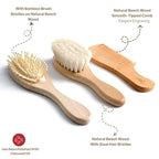 Premium Baby Hair Brush Set – Natural Goat Hair & Bamboo Bristle Brushes, Beechwood Comb, Cotton Pouch – Gentle Scalp Care for Newborns & Toddlers, Gift-Ready & Eco-Friendly