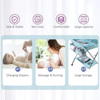 Baby Changing Table Portable Folding Diaper Changing Station with Wheels, Adjustable Height Mobile Nursery Organizer with Safety Belt and Large Storage Racks for Newborn Baby and Infant, Green