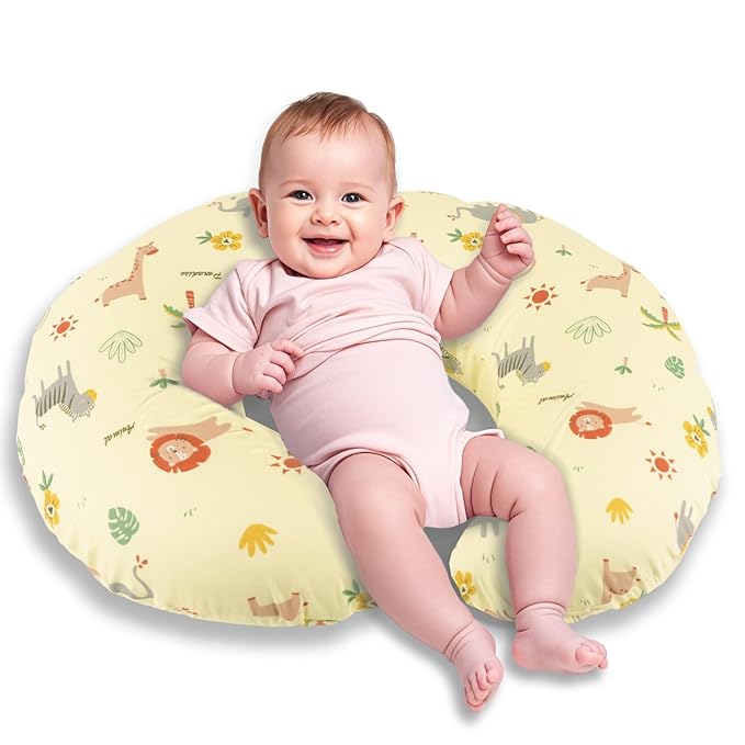 Nursing Pillow, Breastfeeding Pillow with Removable Cover, Ergonomic Breast Feeding Pillow, Baby Feeding Support Cushion for Mom Easier Breastfeeding- Original Size/Animal Yellow