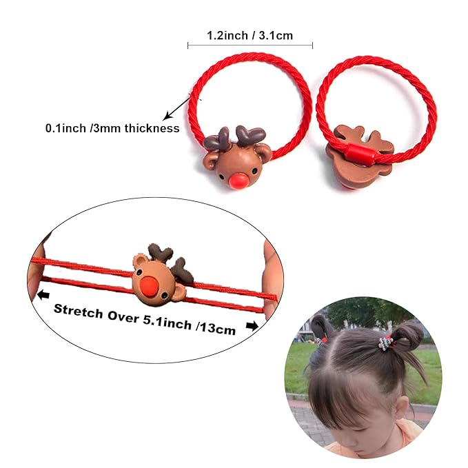 Baby Hair Ties No Damage Christmas Accessories for Little Girls, 10Pcs Red Ponytail Holders for Toddler Kids Thin Hair, Cute Elastic Bands With Santa Clause Snowman Xmas Tree Reindeer