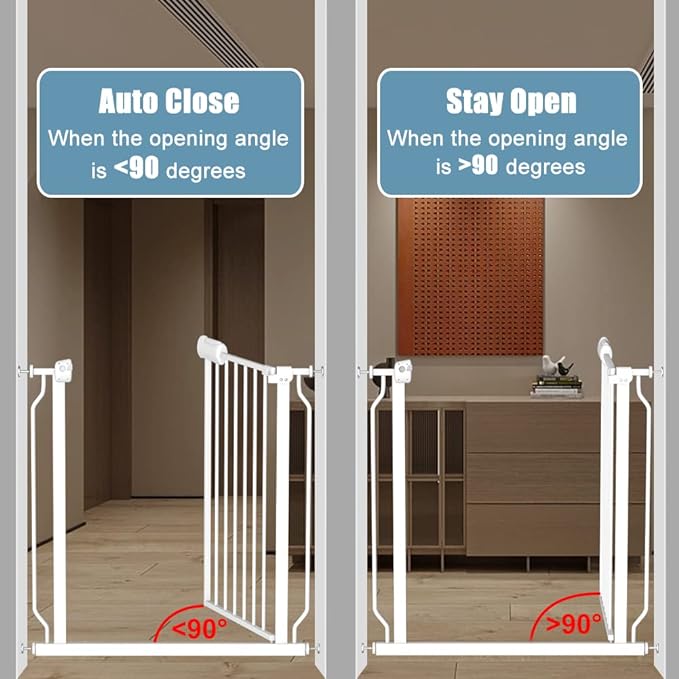 Safety Baby Gates for Doorway Stairs 43.5-48 Inch Extra Wide Child Gate for Kid Pet Dog Gate Indoor Pressure Mounted No Drill Baby Gate White