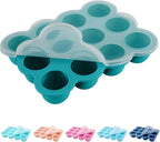 Baby Food Storage 12 x 1.5OZ Silicone Freezer Tray with Lid, Food Grade Silicone Containers for Purees & Vegetables Teal Blue
