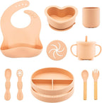 Silicone Baby Feeding Set 11 Pcs, Baby Led Weaning Supplies, Baby Feeding Supplies Set BPA Free, Baby Essentials for Newborn Gift Pink