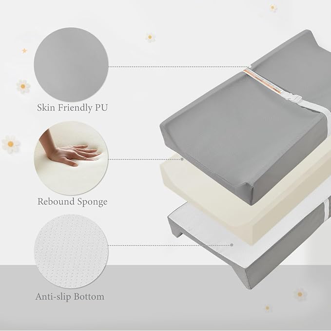 Baby Changing Pad, Waterproof & Wipeable Vegan Leather Diaper Changing Mat 31" x 16", Comfortable Soft Standard Size Infant Diaper Mat for Dresser and Table, Taupe (Grey)