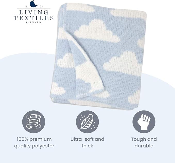 Living Textiles Blue Clouds Chenille Soft Baby Blanket Reversible Premium Cozy Fabric for Best Comfort - for Infant,Toddler,Newborn,Nursery,Boy,Unisex,Throw,Crib,Stroller,Gift, Blue Clouds 40x30