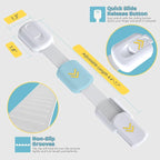 4our Kiddies Child Safety Cabinet Locks for Babies (2 Pack) Child Proof Latches for Cabinets and Drawers Doors, Baby Proofing Cabinet Strap Locks for Cupboards, Fridge, Toilet and Closet