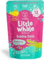 Mobi Little Whale Bubble Bath, Tropical Fruity Raspberry Scent Kids Body Wash, Gentle Moisturizing Tub Foam for All Skin Type, GMO-Free, Stain-Free, Fun Pink Color, 8 fl oz