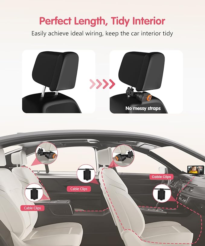 BM5PRO 7.2" 1080P HD Baby Car Camera for 2 Kids, Split Screen with IR Night Vision, Easy to Install & Adjust Brightness, Dual Car Camera Baby Monitor for Rear Seat Safety