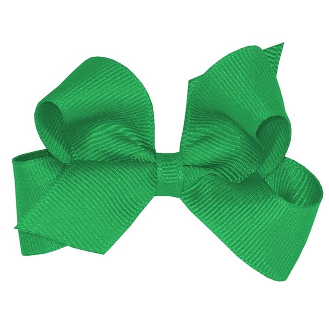 Wee Ones Girls' Plain Wrap Classic Grosgrain Hair Bows on a WeeStay No-Slip Hair Clip, Handmade, Mini, Green