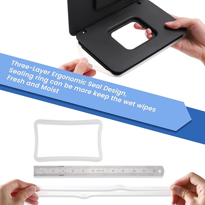 2 Pack Baby Wipes Dispenser, Baby Wipe Holder for Fresh Wipes, Non-Slip Baby Wipes Container, Refillable Wipes Box, Baby Wipes Case with Sealing Design Lid (Black and Black)