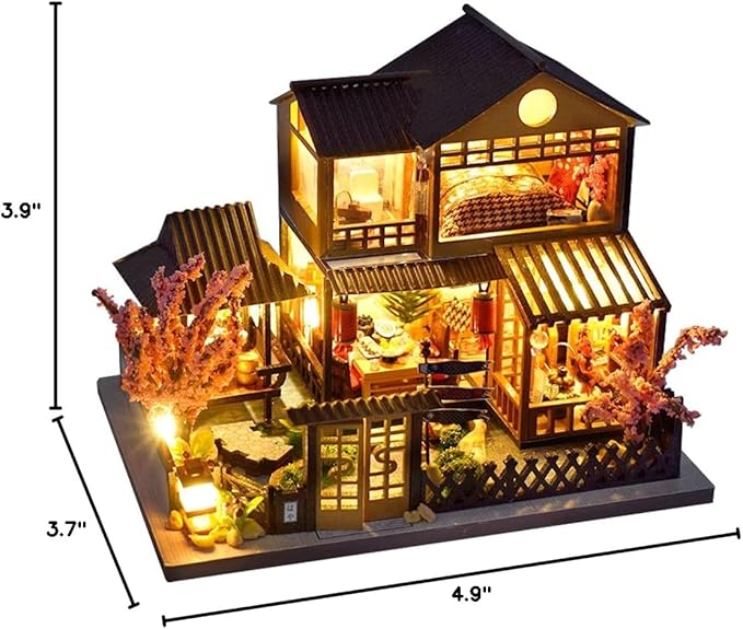 CUTEBEE Dollhouse Miniature with Furniture, DIY Wooden Dollhouse Kit Plus Dust Proof, Creative Room Idea (Japanese Garden House)