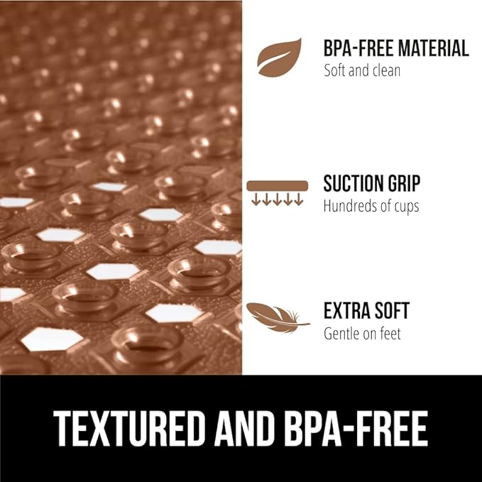 GORILLA GRIP Patented Square Shower Stall Mat, Small Bathtub Floor Mats for Stand Up Showers with Suction Cups and Drainage Holes, Machine Wash, Soft on Feet, Bathroom Accessories 21x21 Inch, Brown