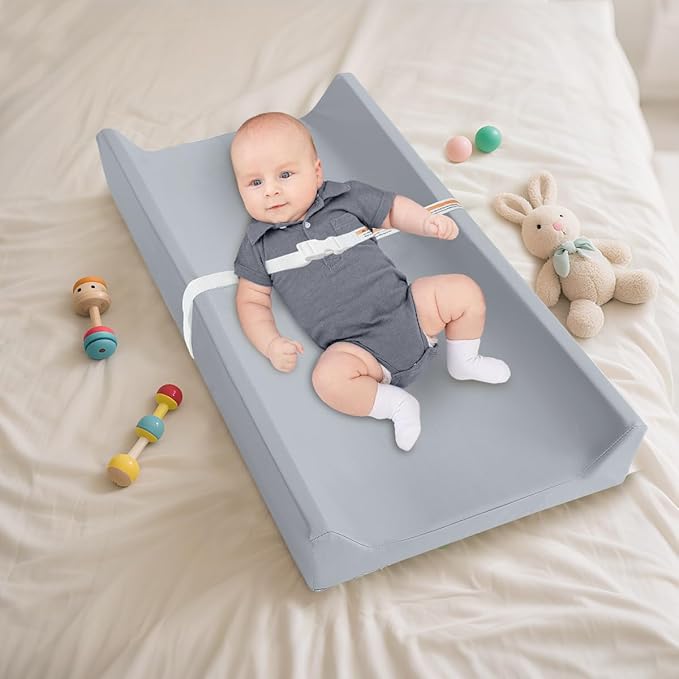 Baby Diaper Changing Pad, PU Compressed Waterproof Portable Wipeable Diaper Mat for Travel, Fits Dressers & Tables (Blue)