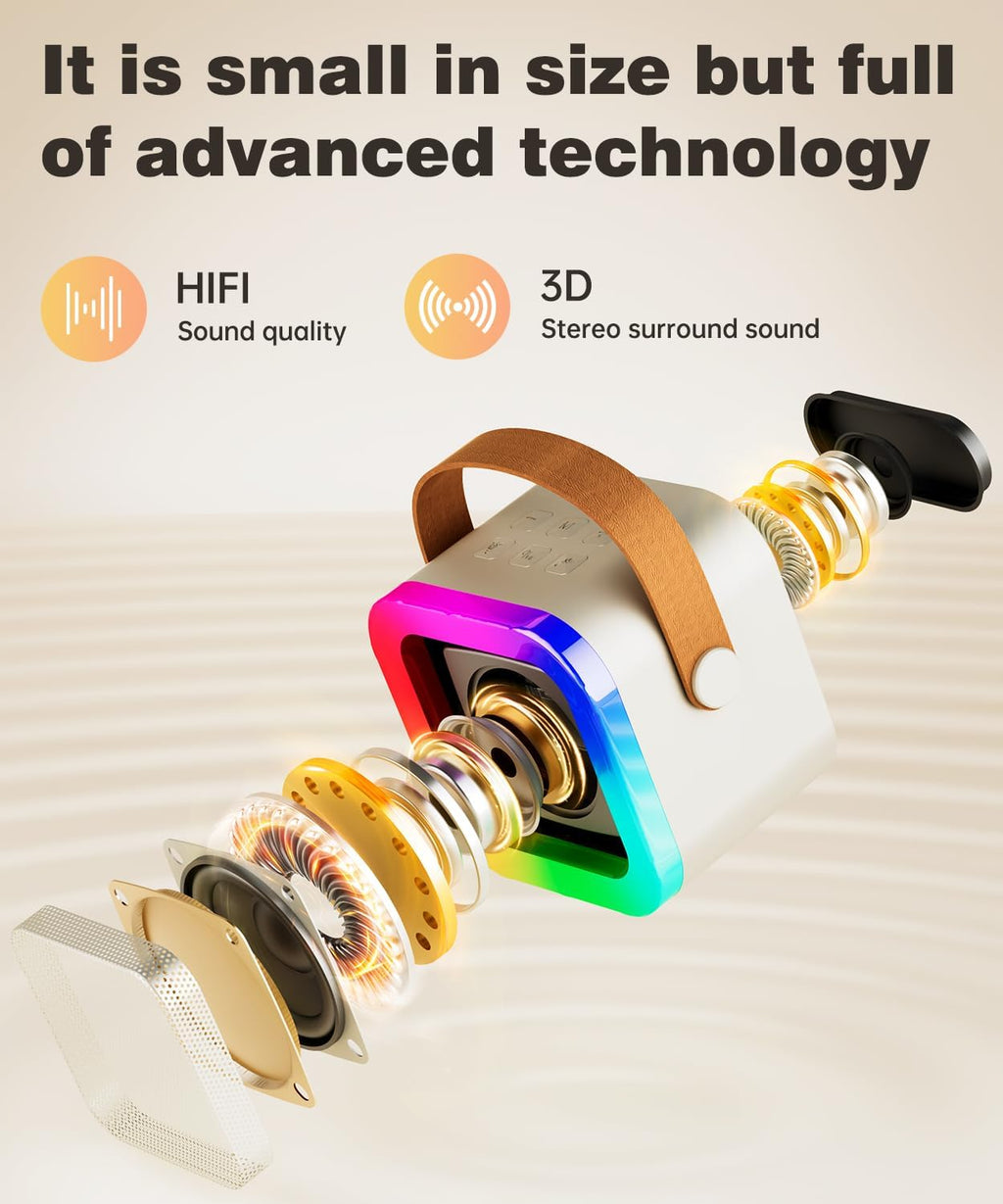 Mini Karaoke Machine Speaker for Kids Adults,Portable Bluetooth with 2 Wireless Microphones,Christmas Birthday Gifts Toys Girls Boys Ages 4, 5, 6,7, 8,9,10,11,12+ Years Old Toddler (Off-White - 2 Mic)