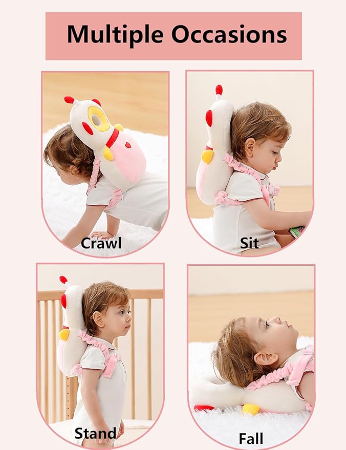 JunNeng Toddler Baby Head Protector Backpack for Toddler Walker with Knee Pads&Anti-Slip Socks, Robot Pink