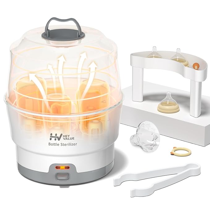 HEYVALUE Bottle Sterilizer, Baby Bottle Sterilizer, Easy One Button Control Electric Bottle Sterilizer (Esterilizador de Biberones), for Baby Bottles, Pacifiers, Breast Pump Parts, BPA-Free