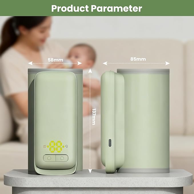 Portable Insulated Bottle Warmer, Waterless Baby Warmer, 6000mAh and 6-Level Temperature Control, Rquipped with a Small Hight Light and Temperature Bisplay, Suitable for Outdoor Travel and Home Use