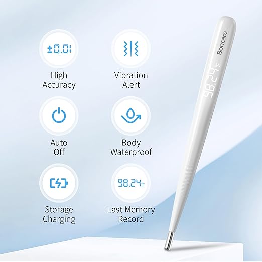 Boncare Rechargeable Digital Basal Thermometer for Ovulation & Body Temperature - Underarm Use Only for Fast Accurate Reading for Adults, Kids & Baby