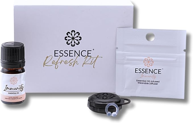 Essence Wearable Aromatherapy Nasal Diffuser – Immunity Blend Essential Oil Nose Ring Refresh Kit – Personal Scent Clip for Travel, Work & Everyday Use – Made in USA