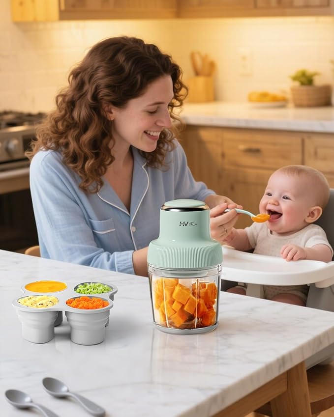 HEYVALUE Baby Food Maker, 13-in-1 Baby Food Puree Blender, Fruit, Vegatable, Meat, with Food Containers, Baby Food Processor Freezer Tray, Silicone Spoons, Silicone Spatula(Light Green)