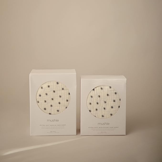 mushie Extra Soft Muslin Fitted Crib Sheet | 192 Thread Count | 28"x 52" (Black Daisy)