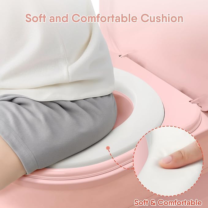 2-in-1 Toddler Potty Training Toilet - Larger Potty Chair & Detachable Training Seat for Boys & Girls Ages 1-3 with Flushing Sound, Wipes Storage, Toilet Paper Holder