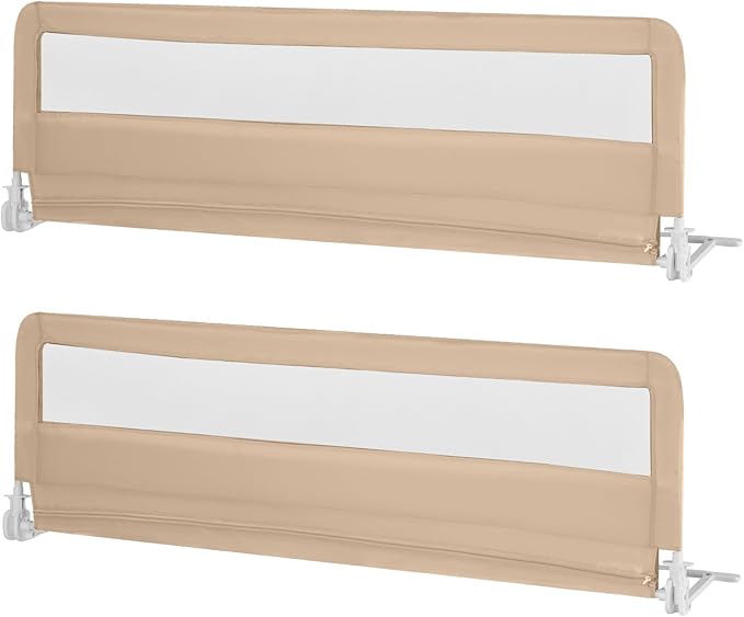 HONEY JOY Bed Rail for Toddlers, 71-in Extra Long, Portable Safety Bed Guardrail w/Double Safety Child Lock, Foldable Baby Bed Rail Guard, Fit King & Queen Full Twin Size Bed Mattress(Beige, Pack 2)