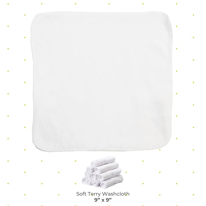 Spasilk Washcloth Wipes Set for Newborn Boys and Girls, Soft Terry Washcloth Set, Pack of 20, White